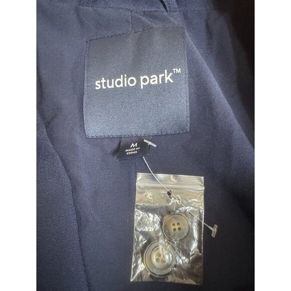 Studio Park x Amy Stran Navy Blazer Medium NWOT Ruched Sleeve Jacket - Picture 13 of 13